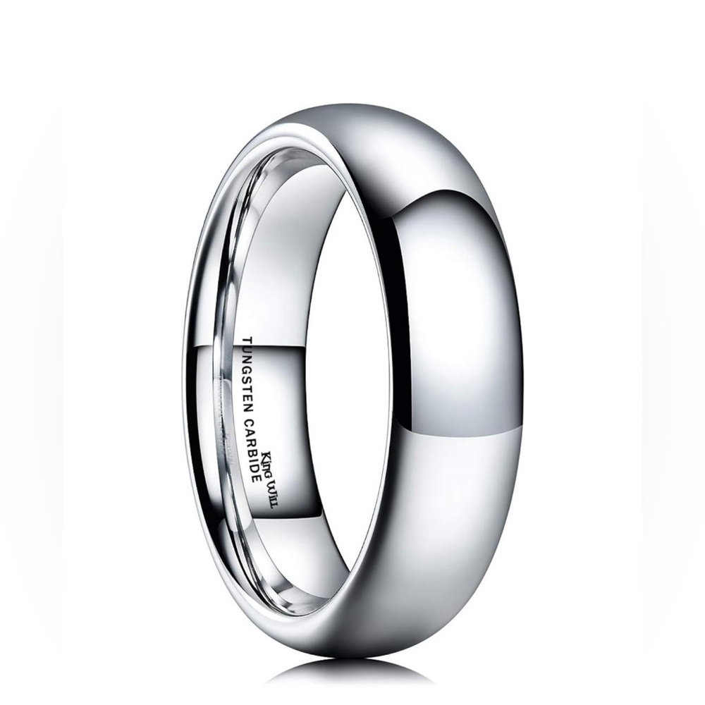 M9. King Will Men's 6mm High Polished Domed Tungsten Carbide Ring Silver Black